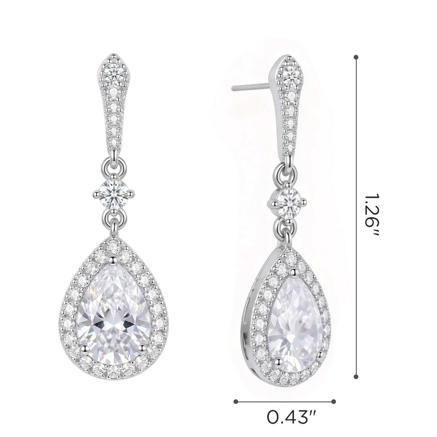 SWEETV Cubic Zirconia Dangle Earrings for Women, Teardrop Bridal Earrings for Wedding, Brides, Bridesmaids, Pear Shaped Drop Earrings for Women Prom Formal Party, Silver-Style4