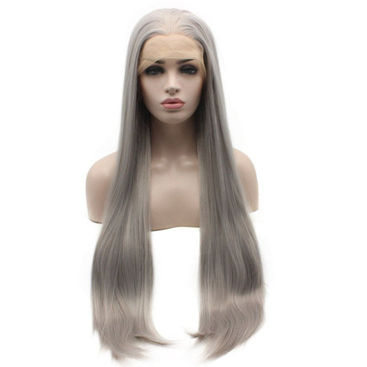 iwonawig Straight Blue Wig Lace Front Synthetic Half Hand Tied Long Light Sky Blue Wig