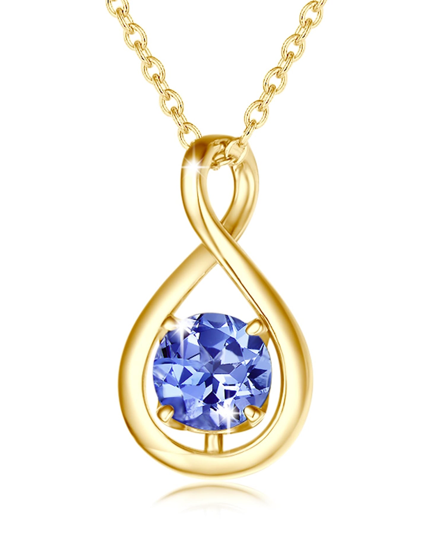 FANCIME Tanzanite Necklaces, Sterling Silver Yellow Gold Plated December Birthstone Necklace for Women Infinity Pendant Fine Jewelry Birthday Mothers Day Gifts for Mom Her