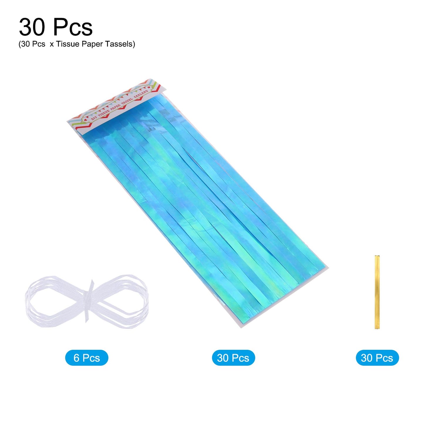 MECCANIXITY 30Pcs Luminous Sky Blue Tassel Garland Banner with Rope Tissue Paper Tassels Party DIY Kits for Anniversary Wedding Birthday Party