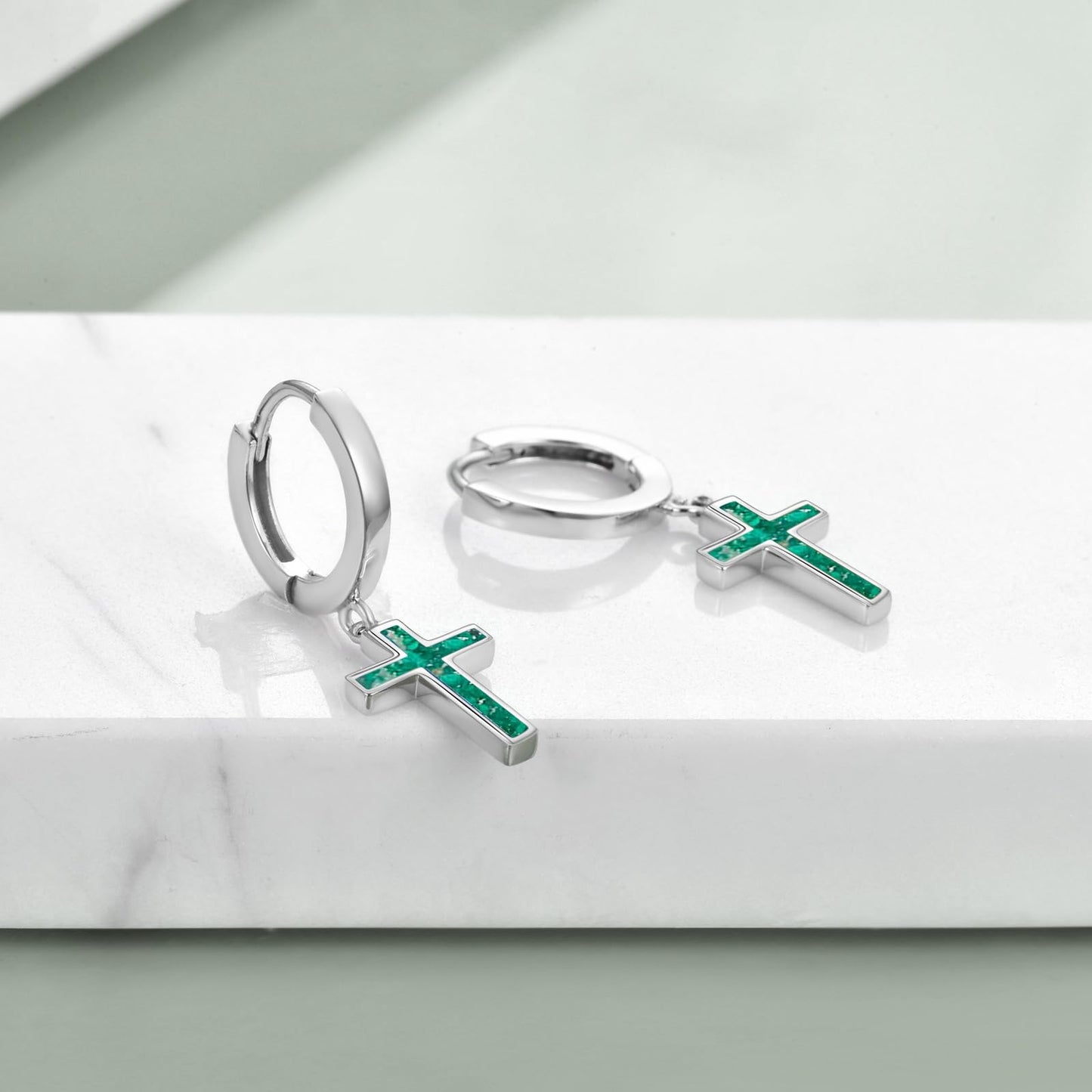 925 Sterling Silver Malachite Cross Hoop Earrings Dangle Drop Earrings Huggie Jewelry Birthday Gifts for Women (Malachite Cross)