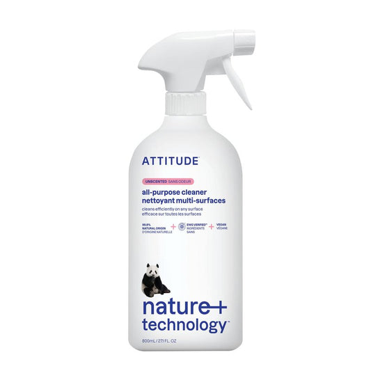 ATTITUDE All Purpose Cleaner Spray, EWG Verified, Vegan, Made with 94% Plant-Based Ingredients, Streak-Free for Kitchen, Bathroom, Glass & More, Unscented, 27.1 Fl Oz