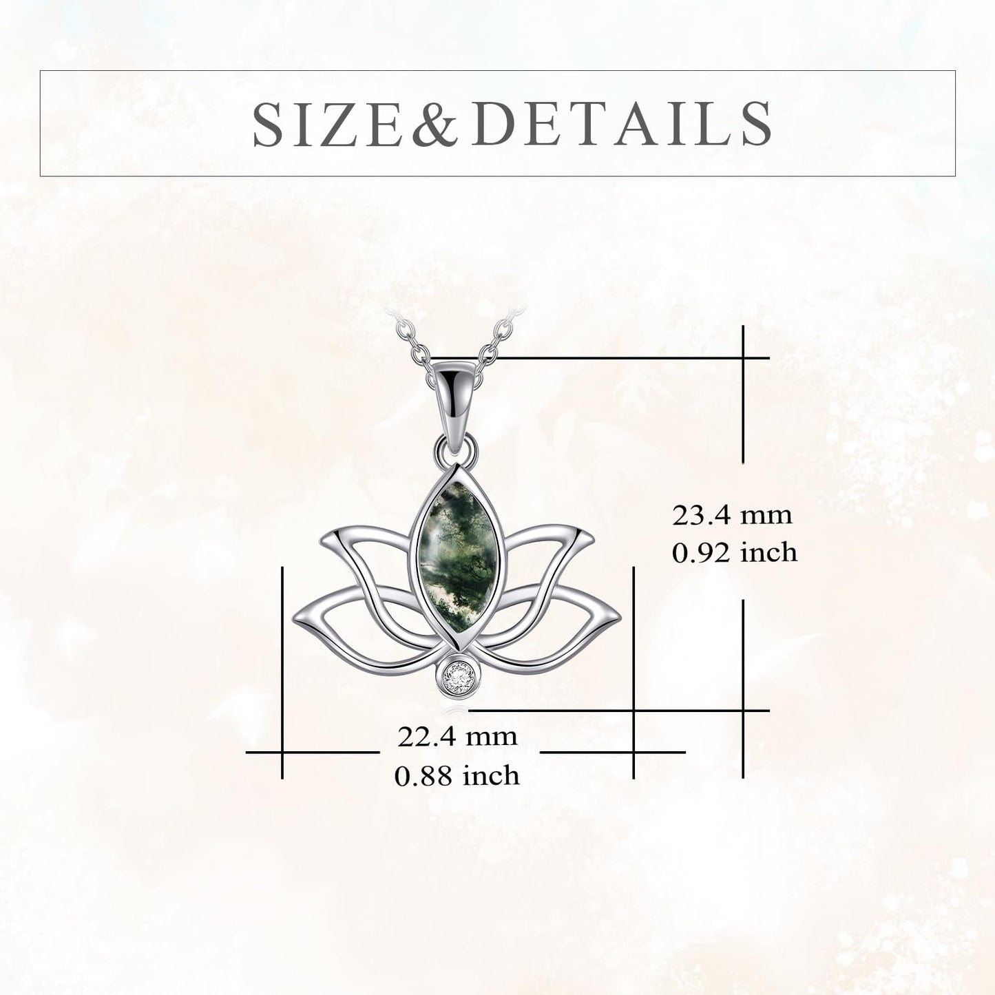 YFN Lotus Flower Necklace Sterling Silver Moss Agate Lotus Pendant Lotus Jewelry Gifts for Women