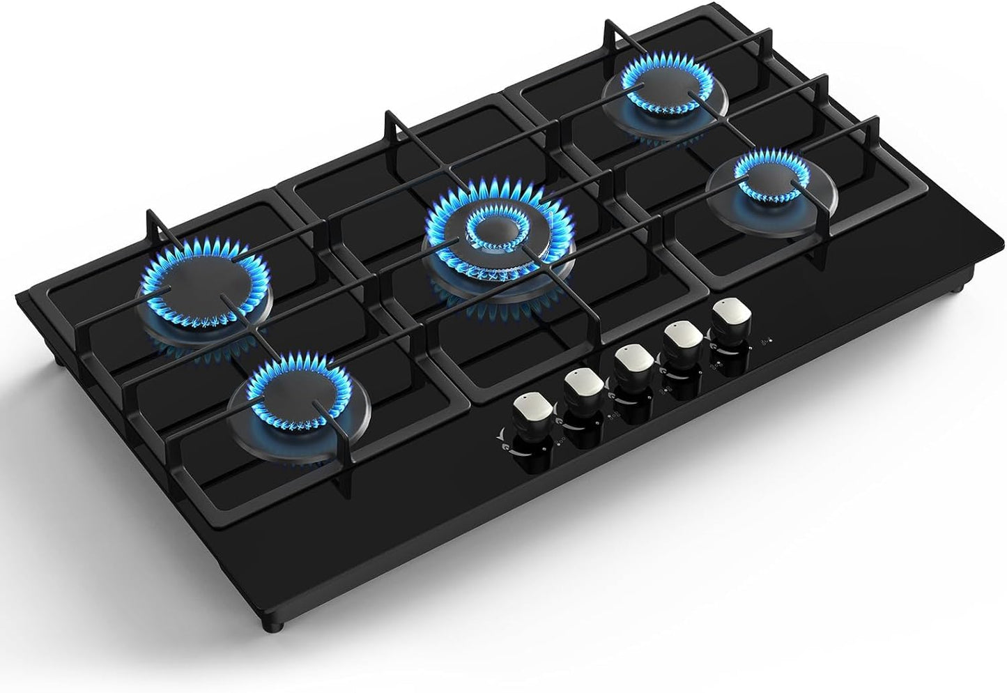 Nafewin 36 Inch Gas Cooktop Propane Stove, 5 Burner Built-in Gas Stove Top with Tempered Glass Panel, NG/LPG Dual Fuel Auto Ignition Propane Cooktop with Thermocouple Protection