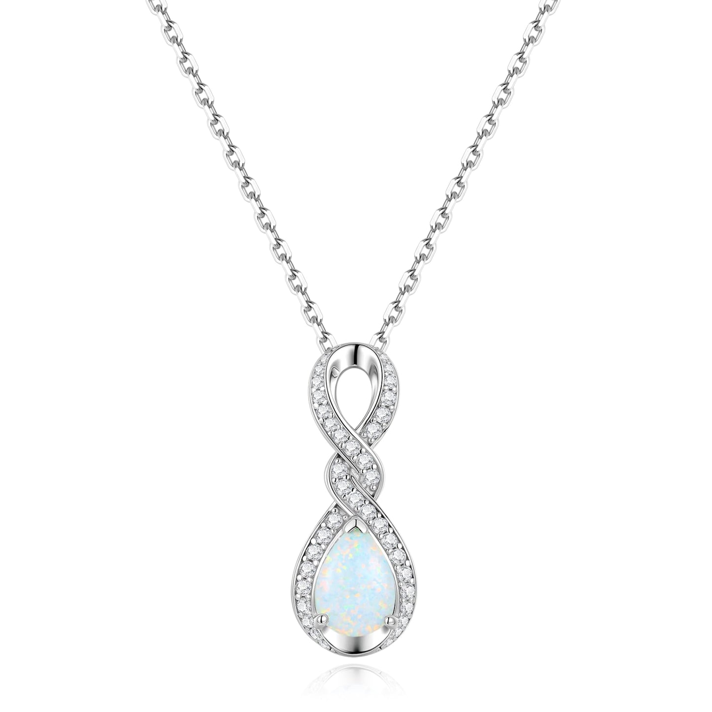 FANCIME White Opal Necklace October Birthstone Sterling Silver Dainty Infinity Knot Pendant Necklace Gemstone Fine Jewelry Anniversary Birthday Graduation Mothers Day Gifts for Women Her Mom