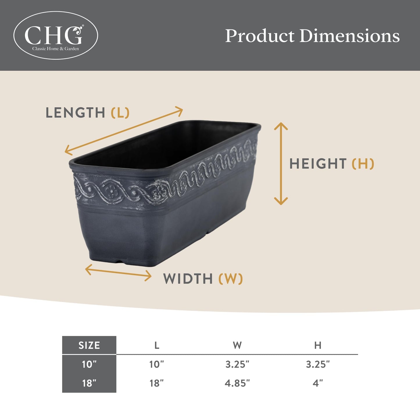 Classic Home and Garden Corinthian Rectangular Planter Box w/Drain Plug - Long Planter for Window Sills & More - Window Box Planters for Herbs & Flowers (18” Oil Rubbed Bronze)