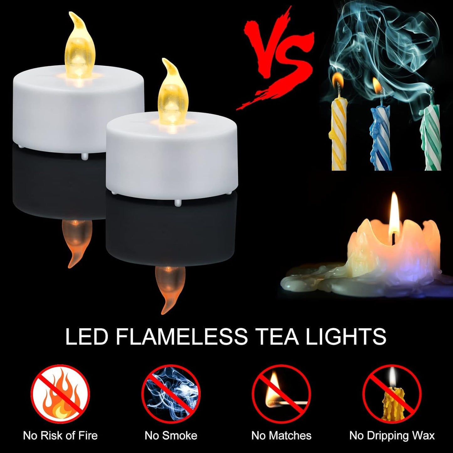 Tappovaly Battery Operated LED Tea Lights:24 Pack Flameless Votive Candles Lamp Realistic and Bright Flickering Long Lasting 200Hours for Wedding Holiday Party Home Decoration (Warm Yellow)