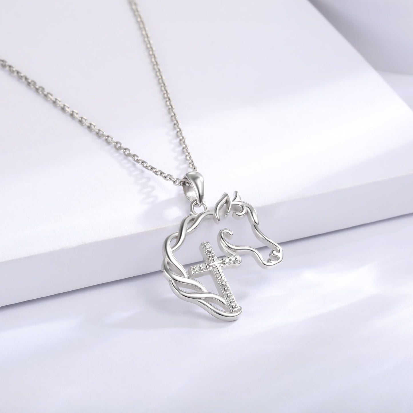 925 Sterling Silver Cross Horse Necklace Pendant Jewelry Gifts for Women