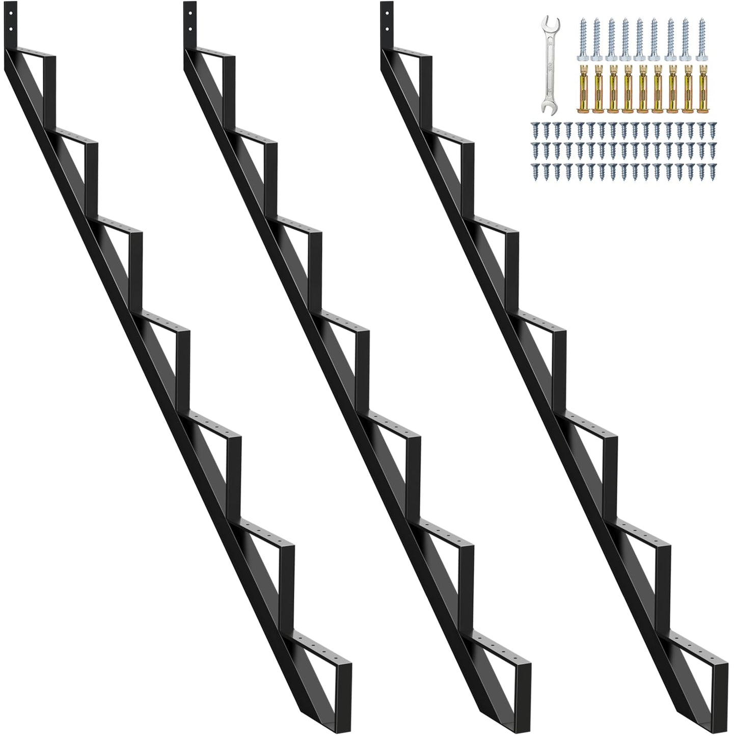 Zwinz Steel Stair Riser 7 Step 3 Pack, Metal Stair Stringers for Deck Height 57 inches, Steel Stair Step Riser for Outside Stairs