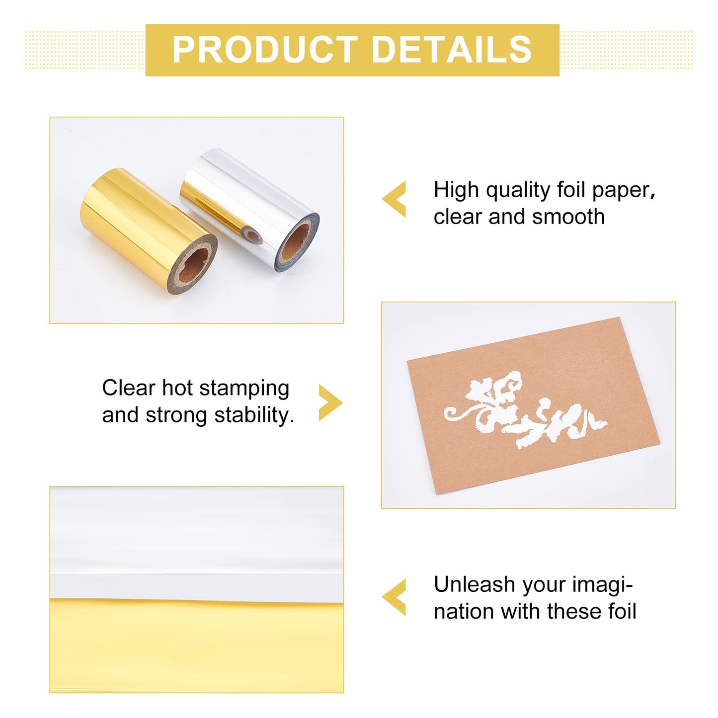 SUPERFINDINGS 2 Colors Hot Foil Stamping Paper 66Ftx3.15in Heat Transfer Foil Paper Metallic Golden Silver for DIY Craft Embossing Scrapbooking Cards