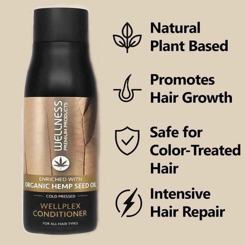 Wellness Premium Wellplex Hemp Infused Hair Repair Bundle | Includes Repair Shampoo & Rejuvenating Conditioner | Hydrates & Strengthens with Organic Hemp Seed Oil & Hyaluronic Acid | Vegan 2x500ml
