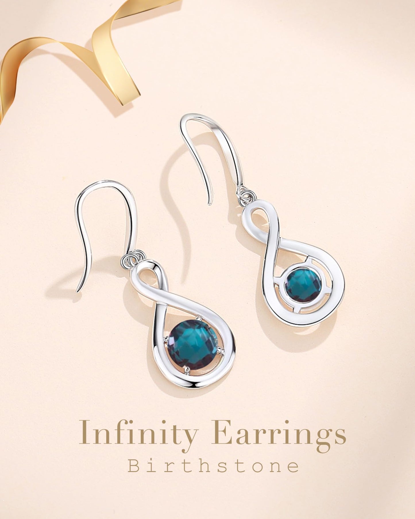 FANCIME Alexandrite Dangle Drop Earrings 925 Sterling Silver Dainty Infinity Created Gemstone June Birthstone Earring Fine Jewelry Birthday Mothers Day Gifts for Mom Her Women