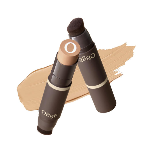OBgE Natural Cover Foundation #25 (Sand, 0.5oz) - Stick Foundation with Brush for Flawless Skin Tone Correction and Coverage. Long-Lasting Wear for Daily Use.