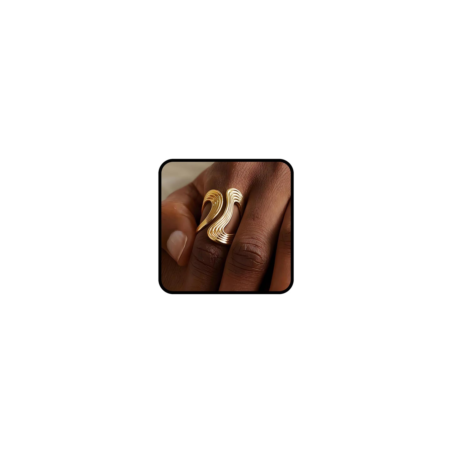 AIETUE Chunky Rings For Women, Gold Silver Thumb Ring Asymmetrical Wavy Curve Ring Adjustable Non Tarnish Dainty Stainless Steel New Year Anniversary Birthday Jewelry Gift (Trendy-Gold)
