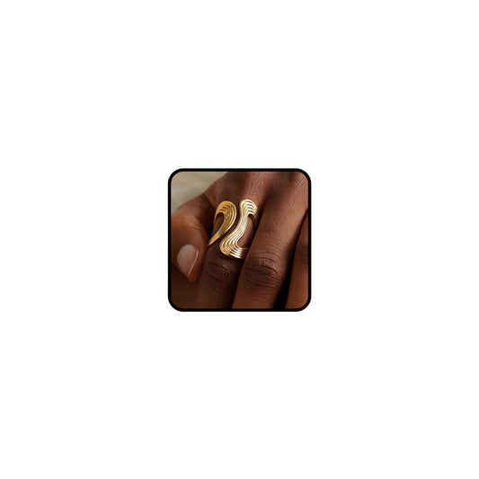AIETUE Chunky Rings For Women, Gold Silver Thumb Ring Asymmetrical Wavy Curve Ring Adjustable Non Tarnish Dainty Stainless Steel New Year Anniversary Birthday Jewelry Gift (Trendy-Gold)
