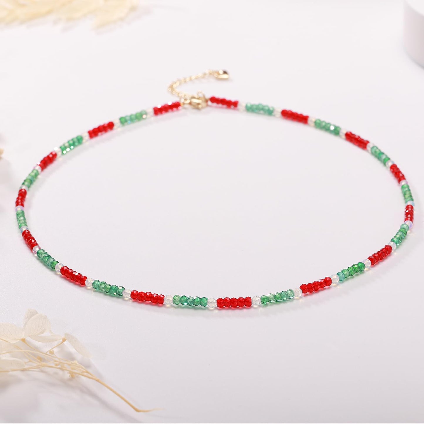 Gmissbabicoo Healing Crystal Necklace for Women Spiritual Zircon Beads Handmade Gemstone Crystals Stones Beaded Adjustable Necklaces with Jewelry Box Red Green
