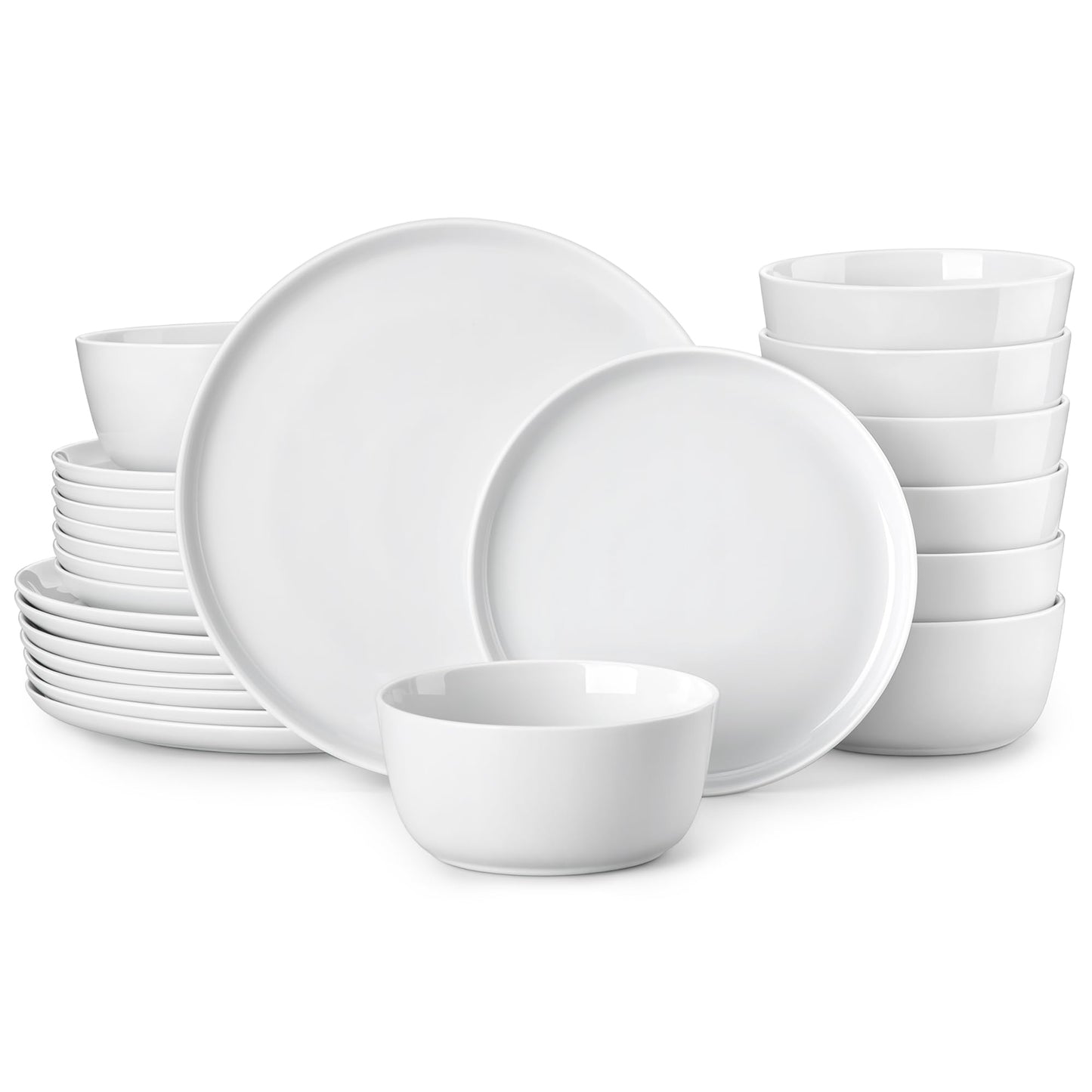 MALACASA 24 Pieces Gourmet Porcelain Dinnerware Sets, Premium Plates and Bowls Set, High-Fired Ceramic Dishes Set for 8, Chip & Scratch Resistant, Microwave Dishwasher Safe, White, Series LEXI