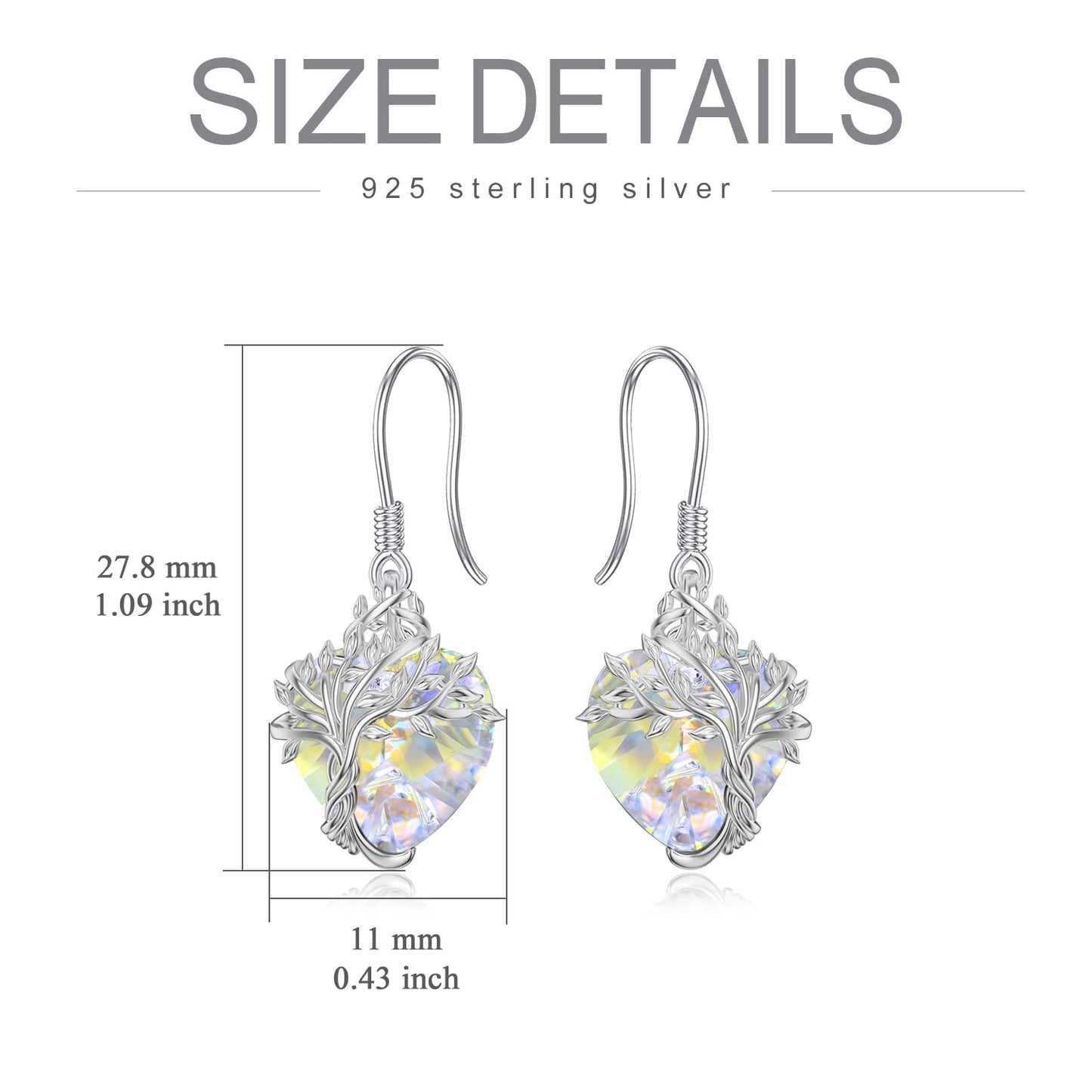 TOUPOP Heart Crystal Earrings Sterling Silver Tree of Life Earrings April Birthstone Jewelry Birthday Mothers Day Gifts for Women Mom Her