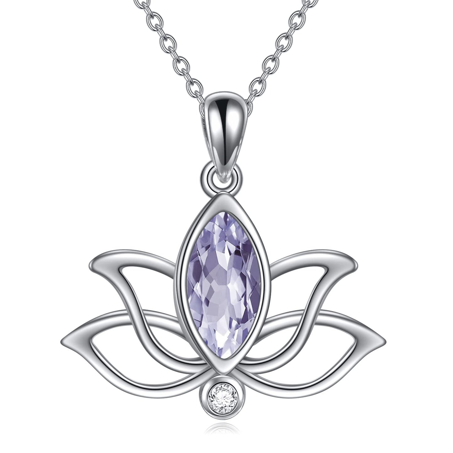 YFN Lotus Necklace Sterling Silver June Birthstone Pendant Light Purple Alexandrite Jewelry Gifts for Women (Jun)