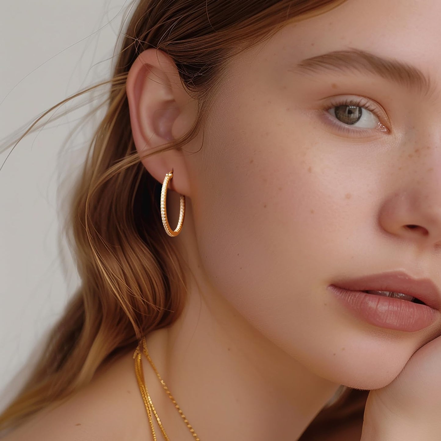 Aidomiya Gold Hoop Earrings 14K Gold Hoop Earrings for Women with Dual-sided Cubic Zirconia Hoops Earring for Women Sensitive Ears Hypoallergenic Womens earring 30MM
