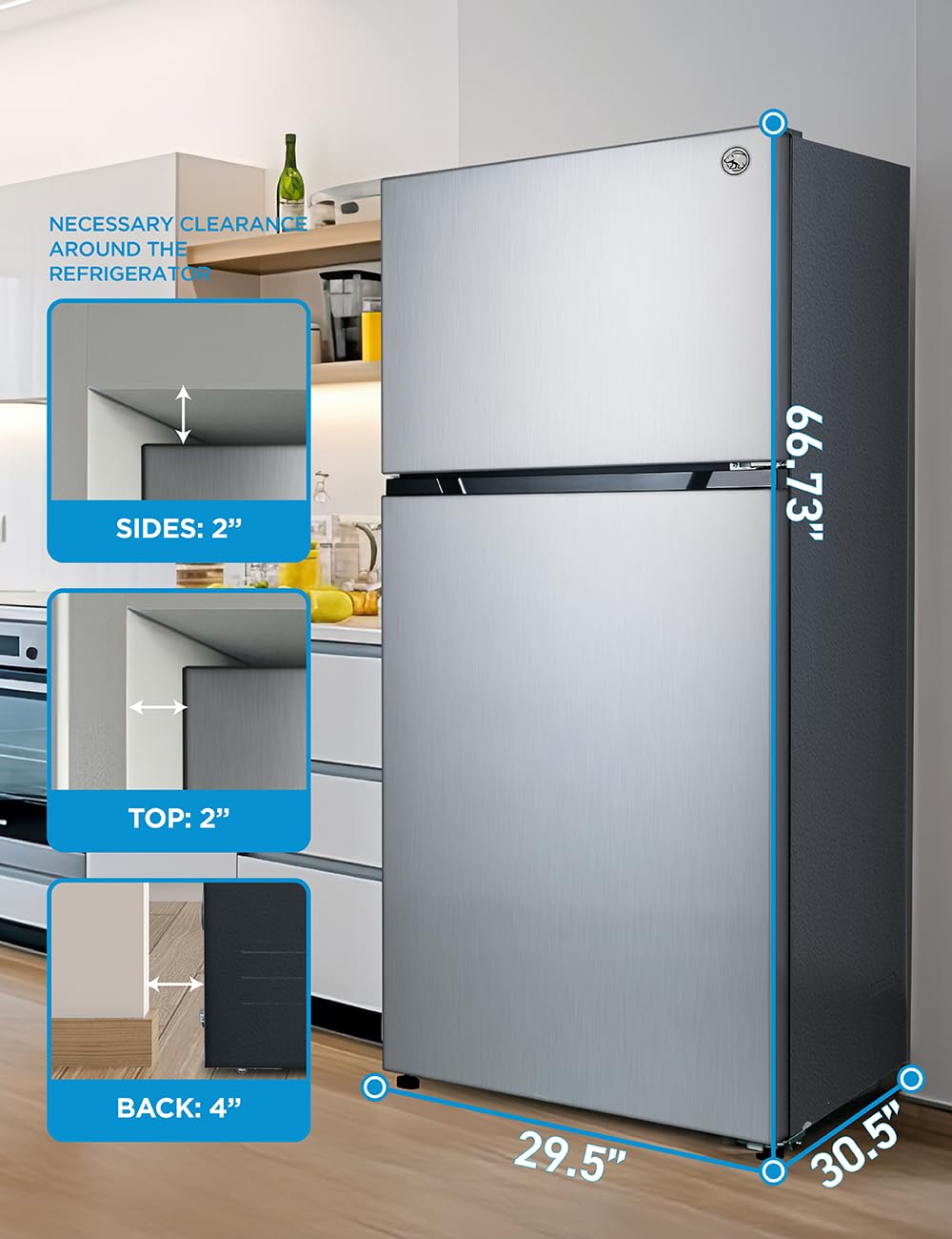 Commercial Cool 18 Cu. Ft. Top Mount Refrigerator with Freezer, 2-Door Refrigerator with Top Freezer and Adjustable Temperature Control, Ice Maker Ready, Energy Star Certified, Stainless Look
