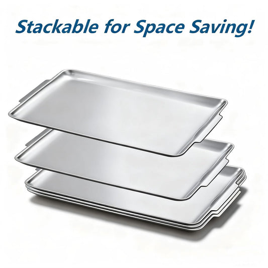 16.3" x 11" Large Serving Platters, Stainless Steel Heavy-Duty Large Serving Trays, Silver Rectangular Plates for Food, Fruit, Party, Wedding, Christmas, Chip and Scratch Resistant