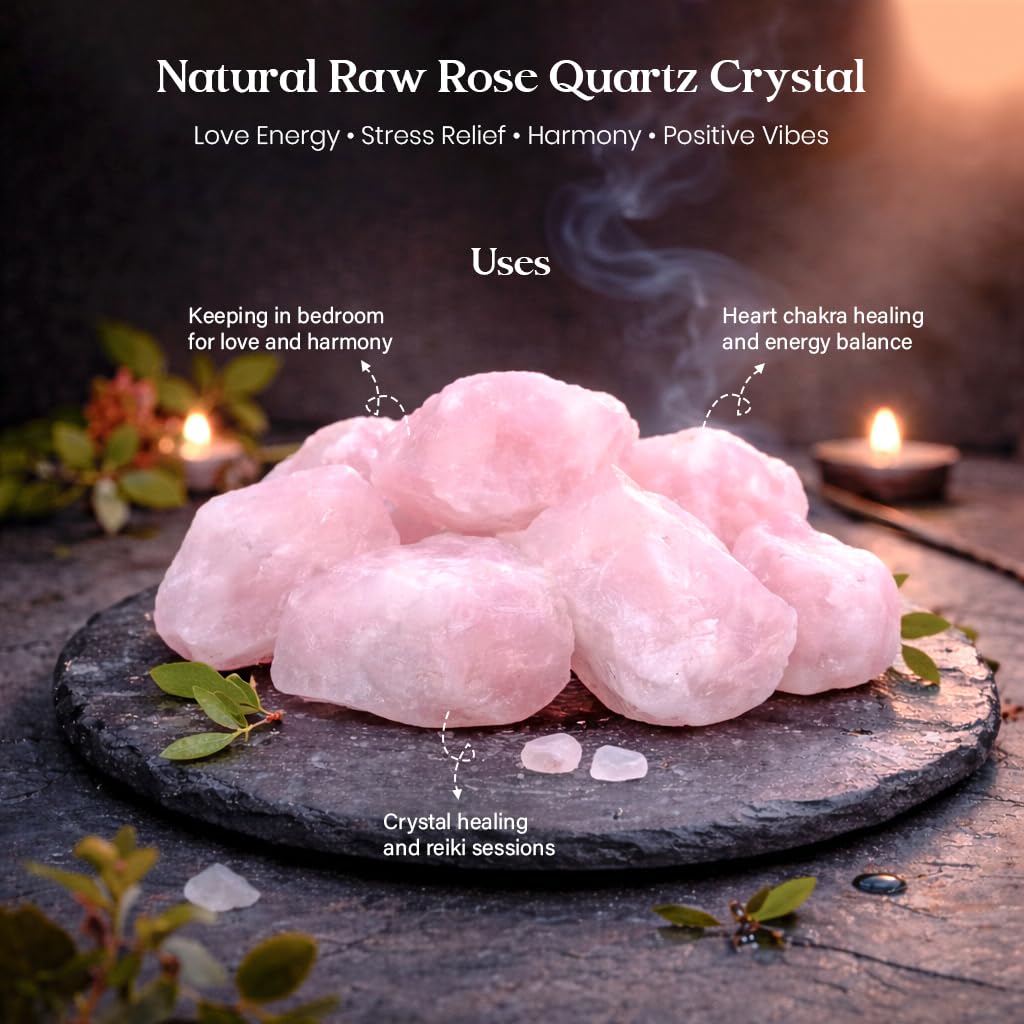 Crocon® 1LB Rose Quartz Rough Bulk Rocks Natural Stone Spiritual Gifts Raw Gemstone Crystals And Stones Tumbling Cabbing Polishing Gem Mining Chakra Balancing Reiki Healing Good Luck Home Office Décor