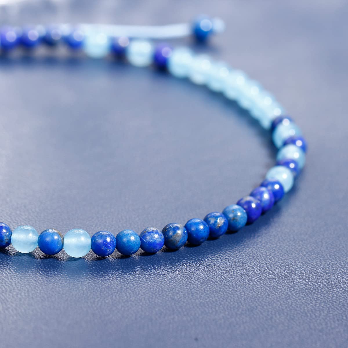 Jewever Agate Beads Anklet Bracelet for Women Healing Energy Crystals and Gemstones Beach Foot Beaded Jewelry Gifts (Blue Agate/Lapis lazuli)
