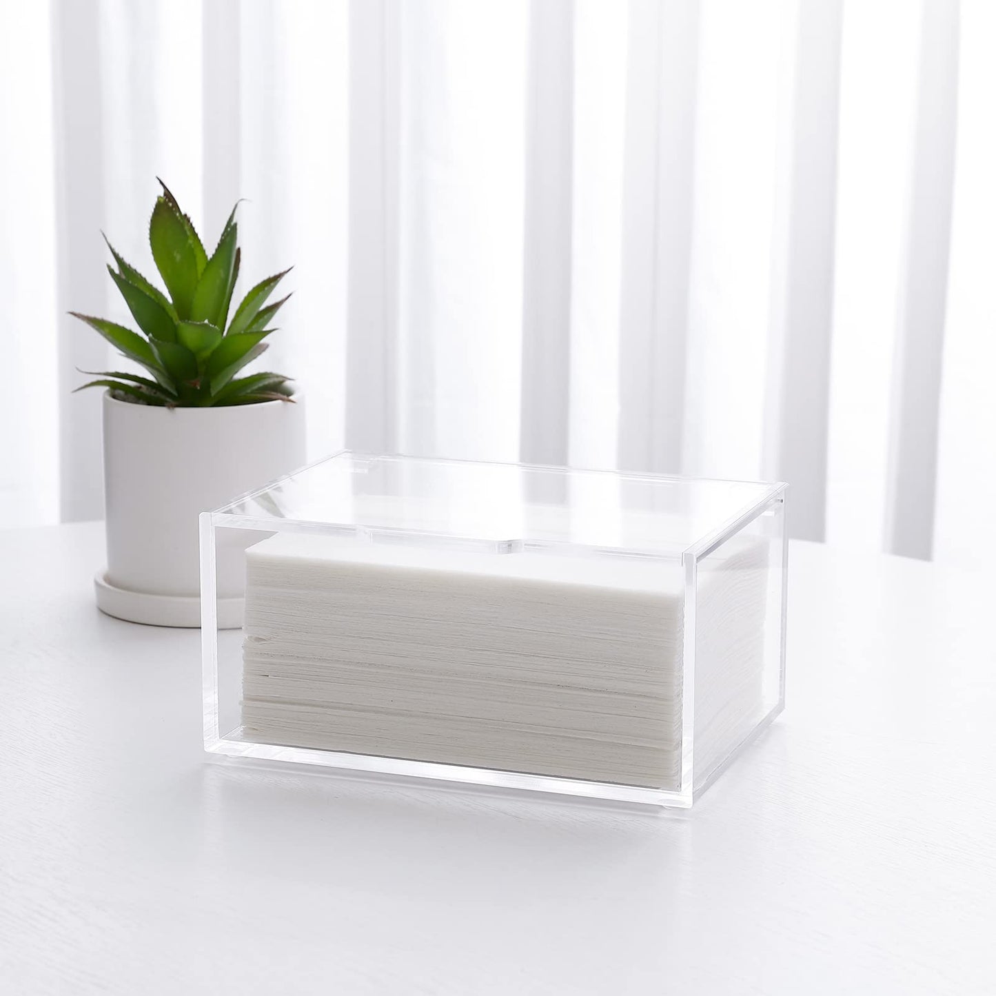 rejomiik Acrylic Dryer Sheet Holder Clear Dryer Sheet Dispenser Container Box with Lid and Anti Scratch Film for Laundry Room Fabric Softener Sheets Storage Organization, Transparent