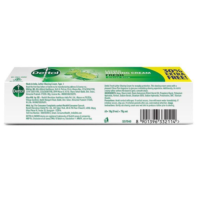Dettol Everyday Protection fresh Lather Shaving Cream 78g