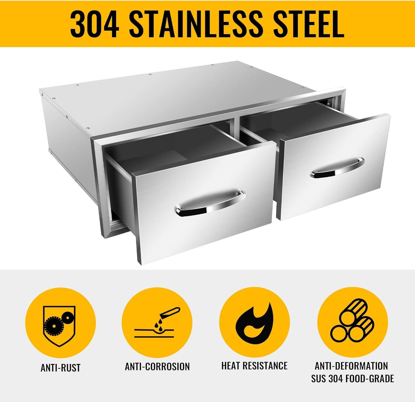 KODOM 30" W x 10" H x 20" D Outdoor Kitchen Single Drawer Stainless Steel BBQ Access Drawers with Exquisite Handle for Outdoor Kitchen Island or Grill Station