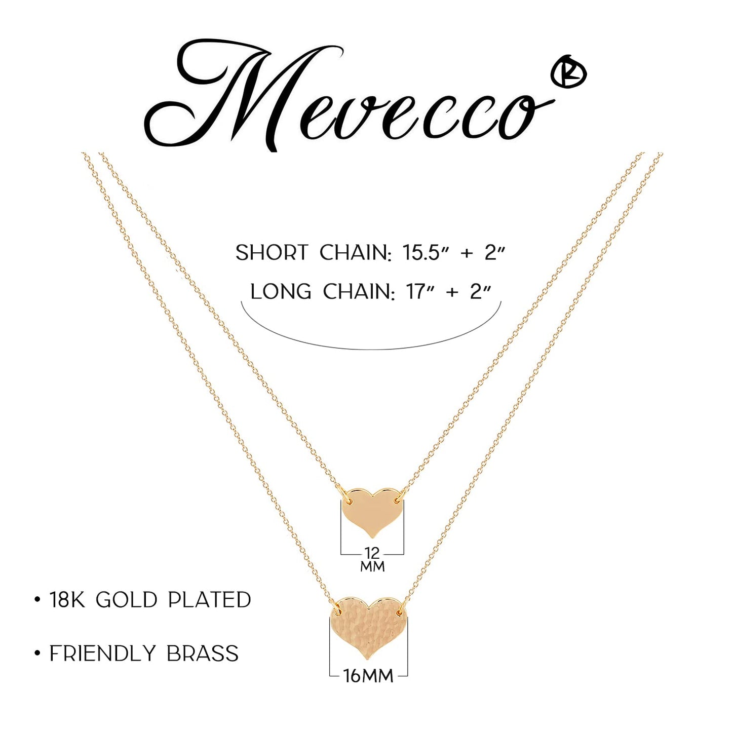 MEVECCO Layered Heart Pendant Necklace,18k Gold Plated Love 2 Heart Love Tiny Dainty Layering Pendants Necklaces Jewelry for Women
