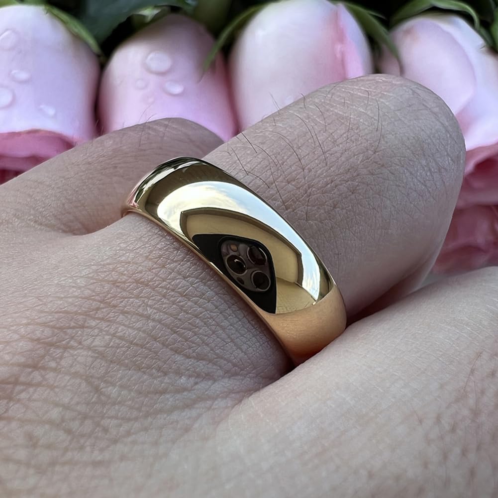 TUTISS 7mm Gold Tungsten Rings for Men Women Engagement Wedding Bands Domed Polished Comfort Fit Size 11