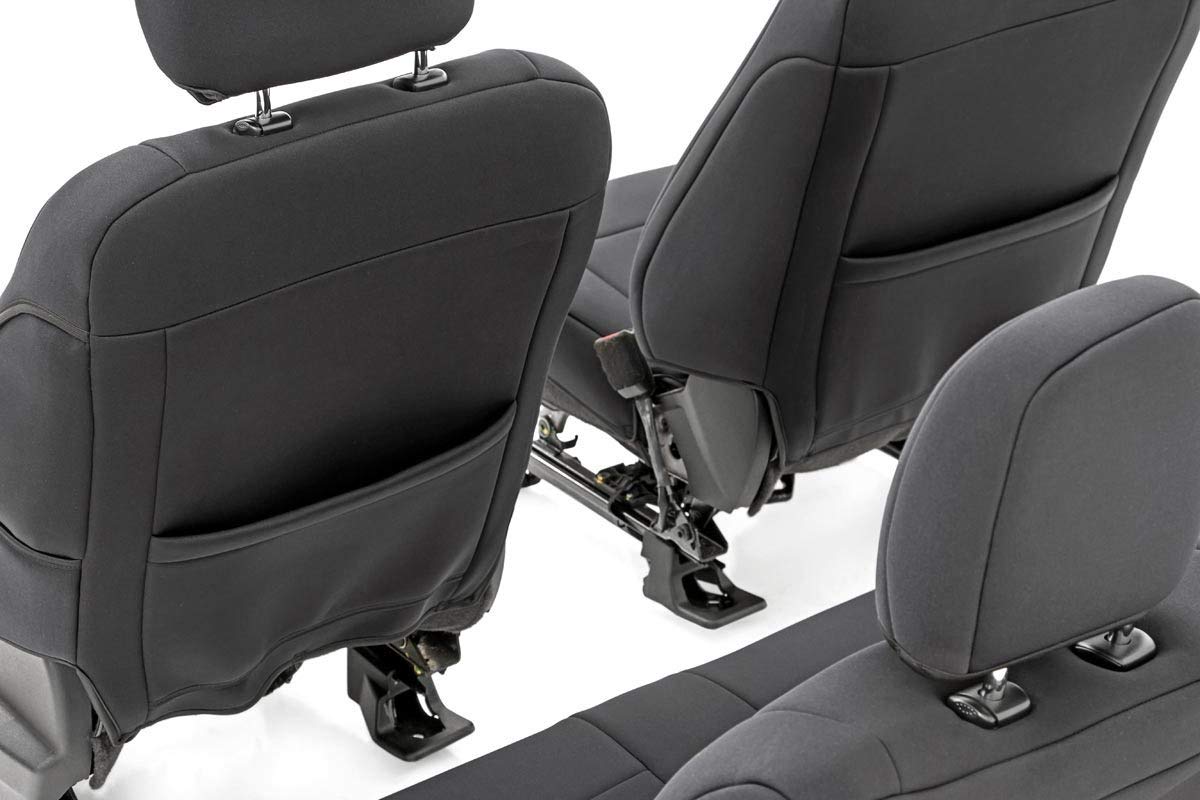 Rough Country Neoprene Seat Covers for Ford F-150, Lightning, F-250 & F-350 Crew Cab (2015-2025) w/FR Bucket Seat - Front & Rear Seat Cover Set, Waterproof, UV Resistant, Foam Padded