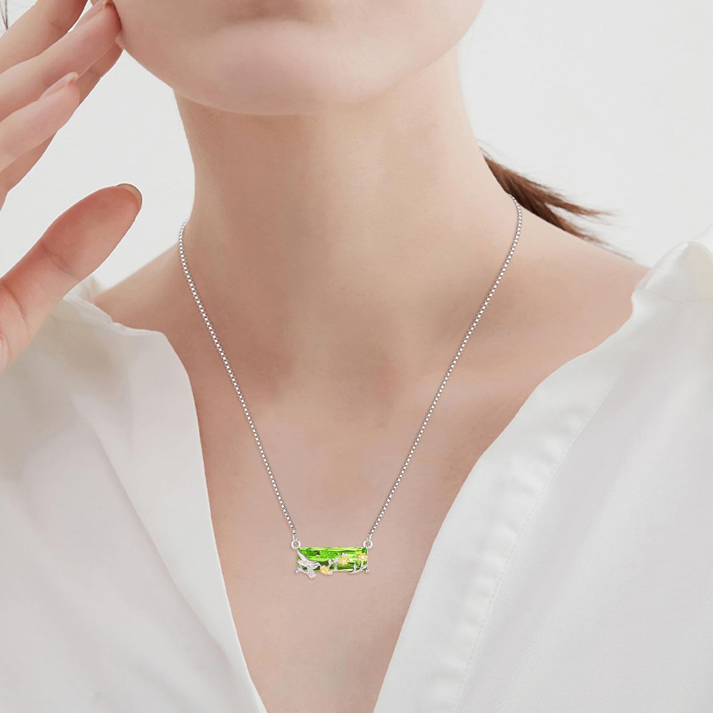 AENEAS Valentines Day Gifts for Women Her Hummingbird Necklace for Women Sterling Silver Cute Animal Pendant Plum Flower Green Crystal Jewelry Birthday Gifts for Her Wife Daughter