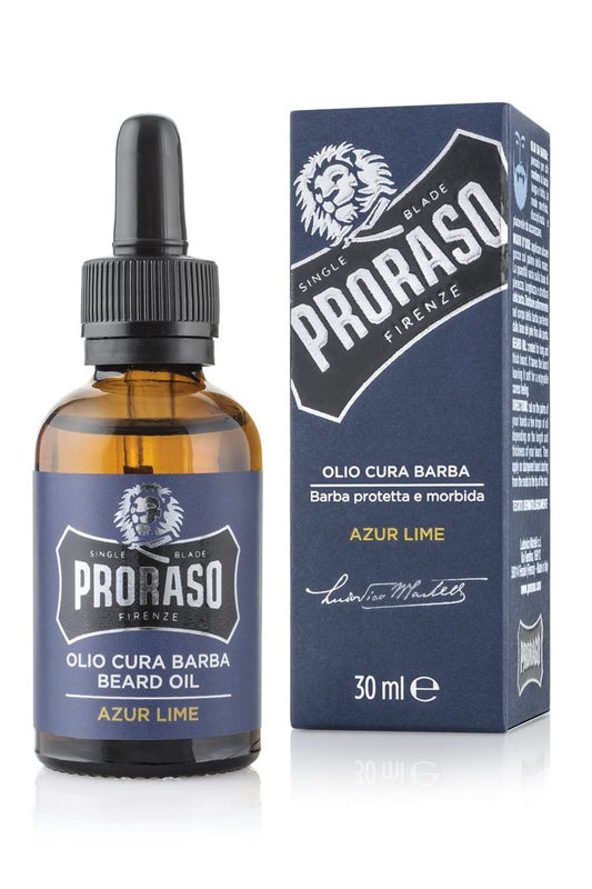 Proraso Azur Lime Beard Oil - Moisturizing Avocado, Sunflower, Citrus & Mint Condition Beards & Add Shine - Leave In Facial Hair Oil for Men - 1oz