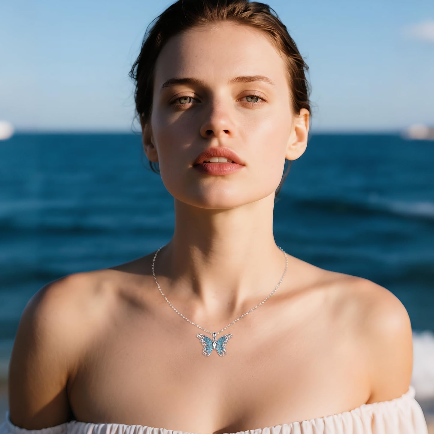 HKPATOP Butterfly Necklace 925 Sterling Silver Turquoise Necklace Butterfly Jewelry for Women