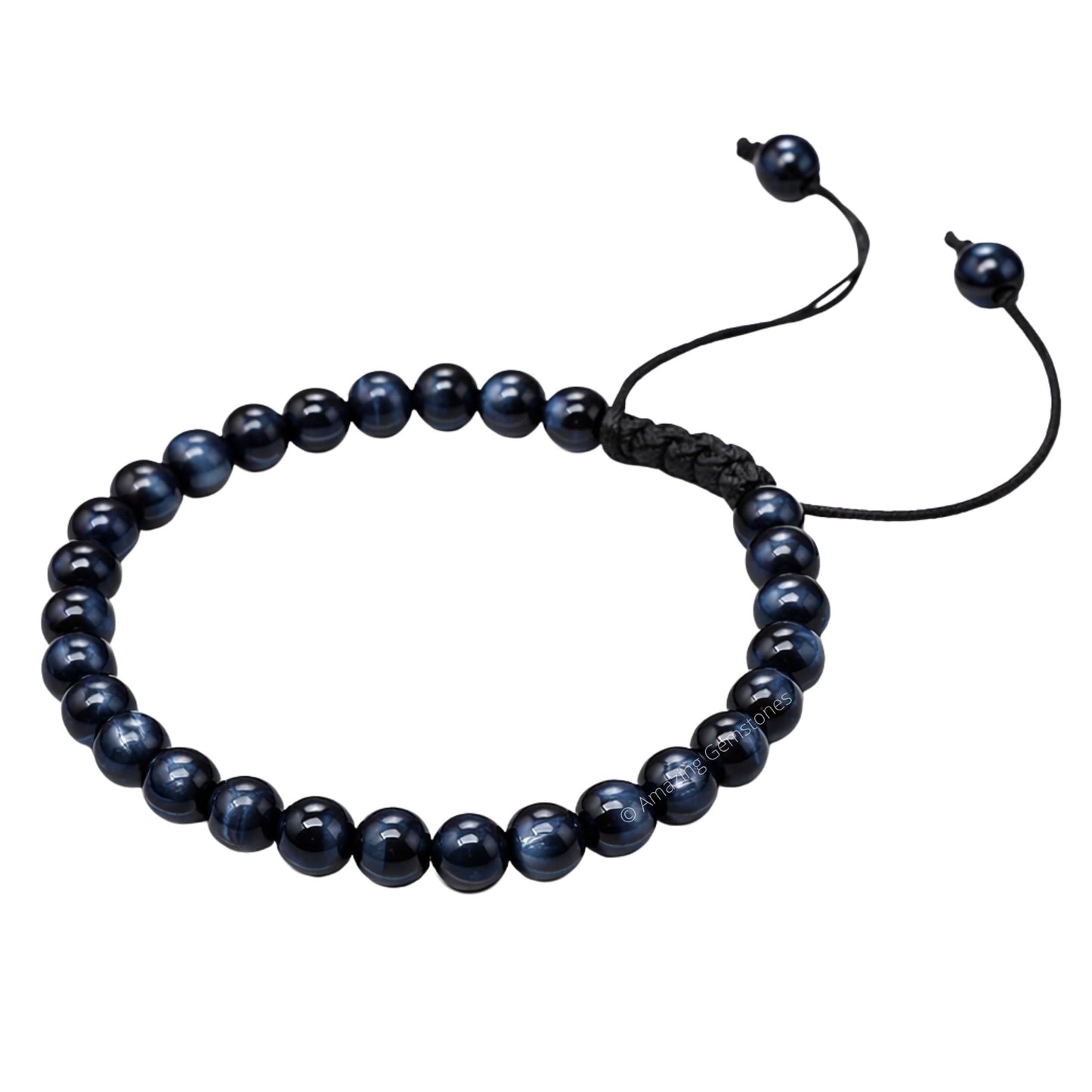 Amazing Gemstone Blue & Black Tiger Eye Bracelet for Women Men's Gifts - Protection Healing Crystal Bracelet - 6mm Gemstone Beaded Adjustable Bracelet Pulseras Para Hombres Mujer Stocking Stuffers