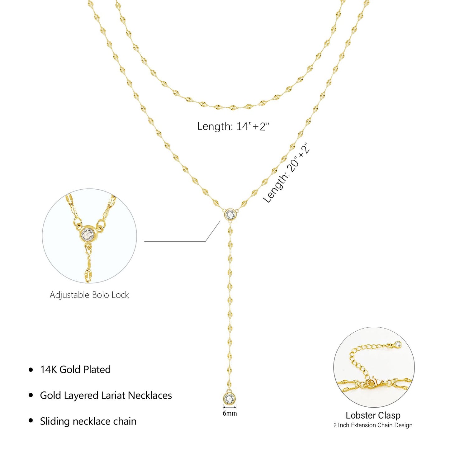 Luxval Gold Necklace for Women Trendy 14k Gold Plated Long Necklaces for Women Lariat CZ Y Necklace Dainty Layered Necklaces Shinny Drop Y-Shaped Chain Jewelry Gift Wedding