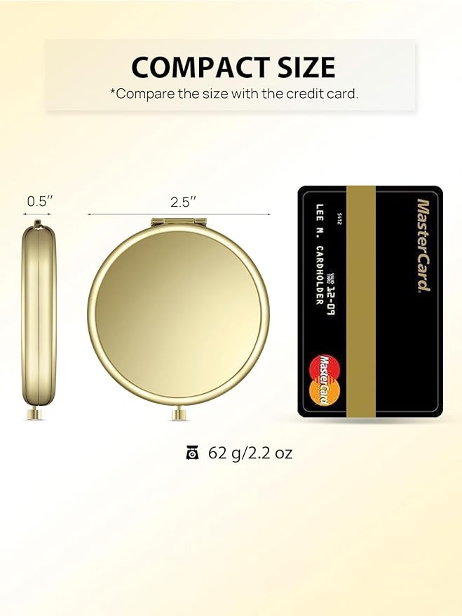 Compact Mirror Bulk, Pack of 12 Double-Sided 1X/2X Magnifying Metal Makeup Mirrors(Round, Gold)