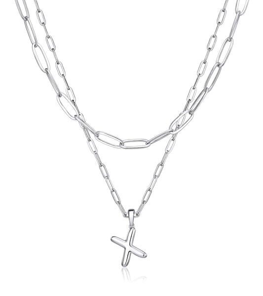 adoyi Silver Initial Necklace for Women 14k Gold Plated Layered Bubble Letter Necklaces Trendy Jewelry Chain Name X Pendant Necklace Stack Birthday Valentines Gifts