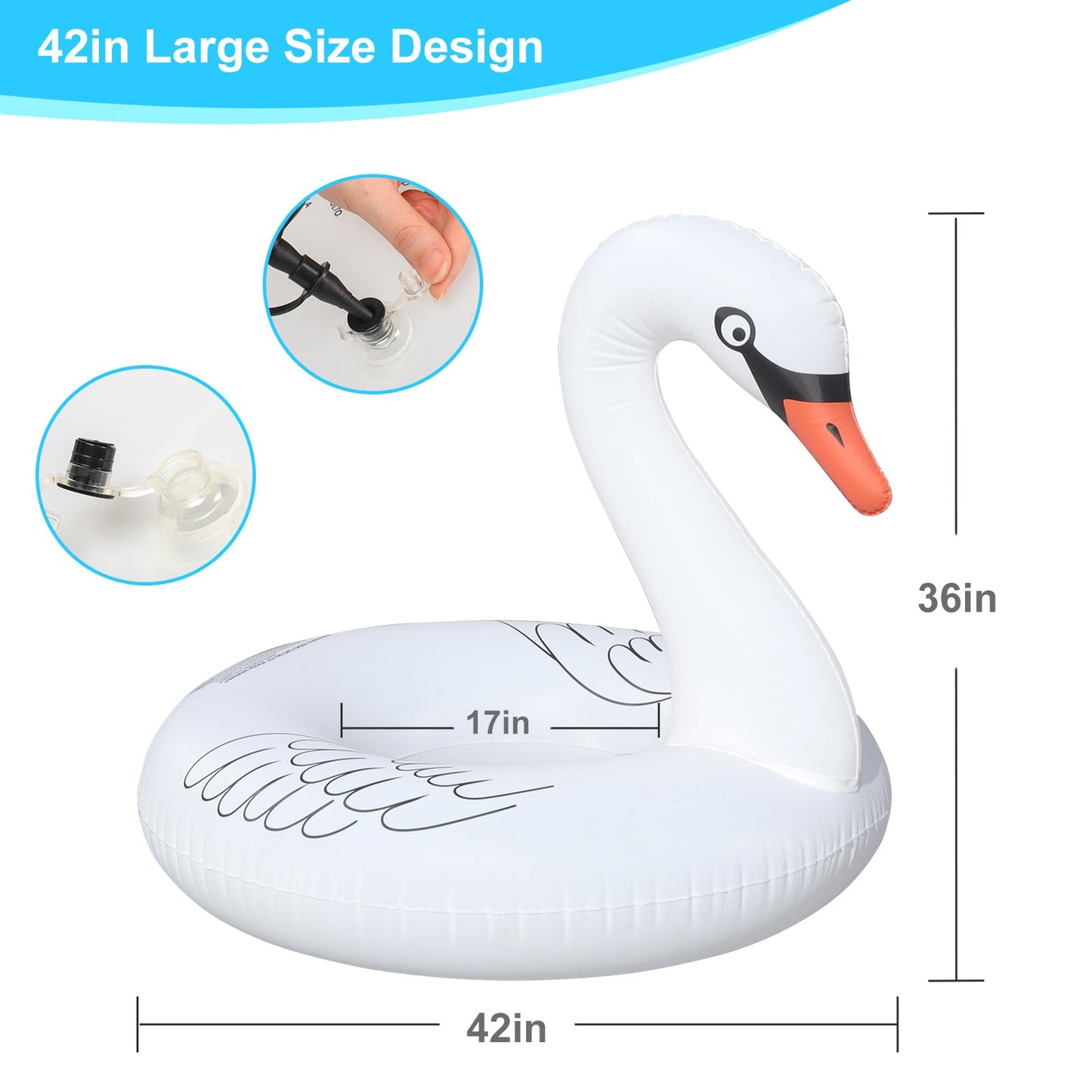 Inflatable Pool Floats, Solar Powered Large Swan Pool Float Adult, LED Color Changing Swan Floaties for The Pool, 42 Inch Lake Floats Adults for Outdoor Seaside, Lake, Pool