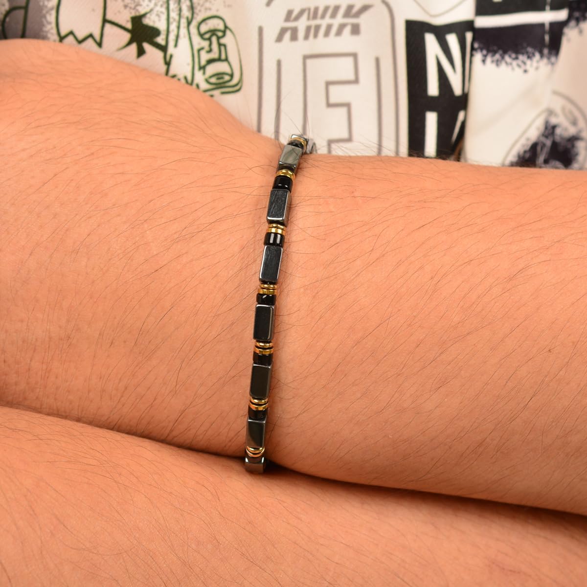 Casvia Hematite & Obsidian Bracelet for Men, GritChain Adjustable Stainless Steel Beaded Bracelet, Easy to Wear Chakra Jewelry, Ideal Gift for Dad, Husband, Boyfriend