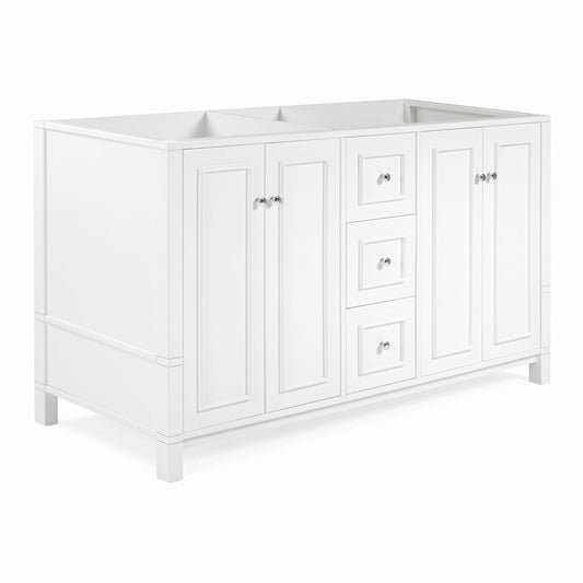 Alaterre Furniture Williamsburg 60 Inch Double Sink Bathroom Vanity - Freestanding Cabinet Without Top - Large Soft-Close Wood Vanity (White)
