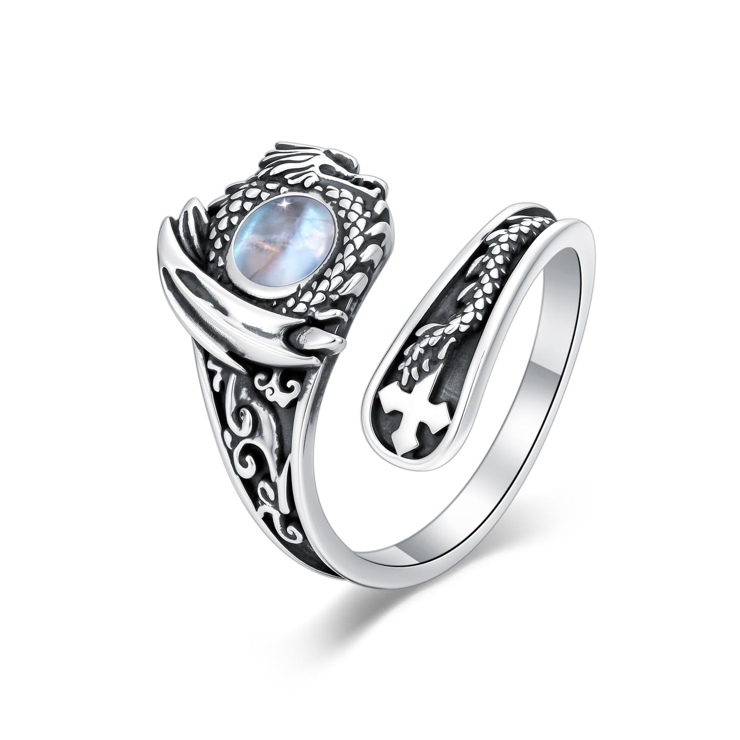 Midari Moonstone Dragon Spoon Rings for Women 925 Sterling Silver Adjustable Dragon Moonstone Rings Abalone Open Spoon Thumb Rings Dragon Jewelry for Women Men Birthday Christmas Gifts