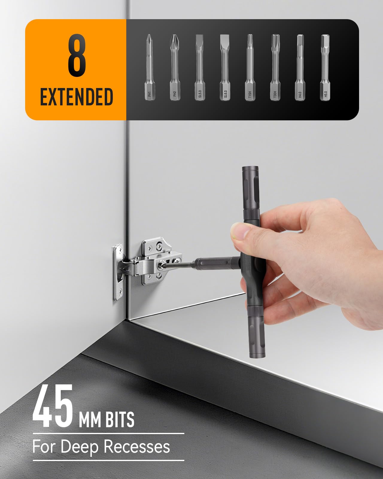 KLUCZ Magnetic Screwdriver Set, 42 in 1 T Handle Ratchet Screwdriver with S2 Steel Multi Bits, Portable Compact Repair Tool Kit with a Magnetic Pickup Tool for DIY, Furniture, Home Daily Repair (Grey)