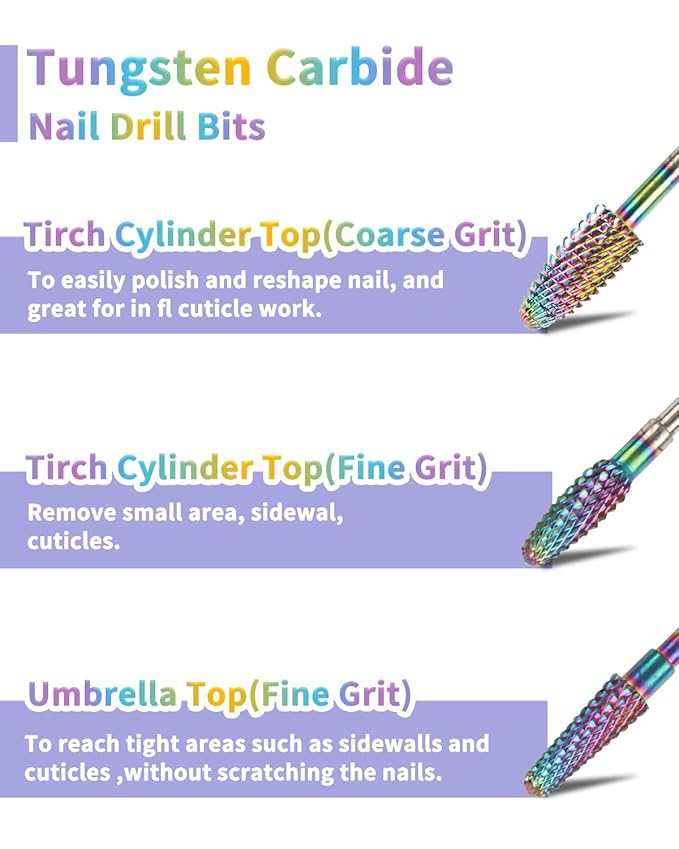 BQAN Nail Drill Bits, 17Pcs Tungsten Carbide Drill Bit Set, Professional 3/32'' Nail Bits For Nail Drill Efile, Acrylic Nails, Manicure Pedicure, Home Salon Nail Art Supplies