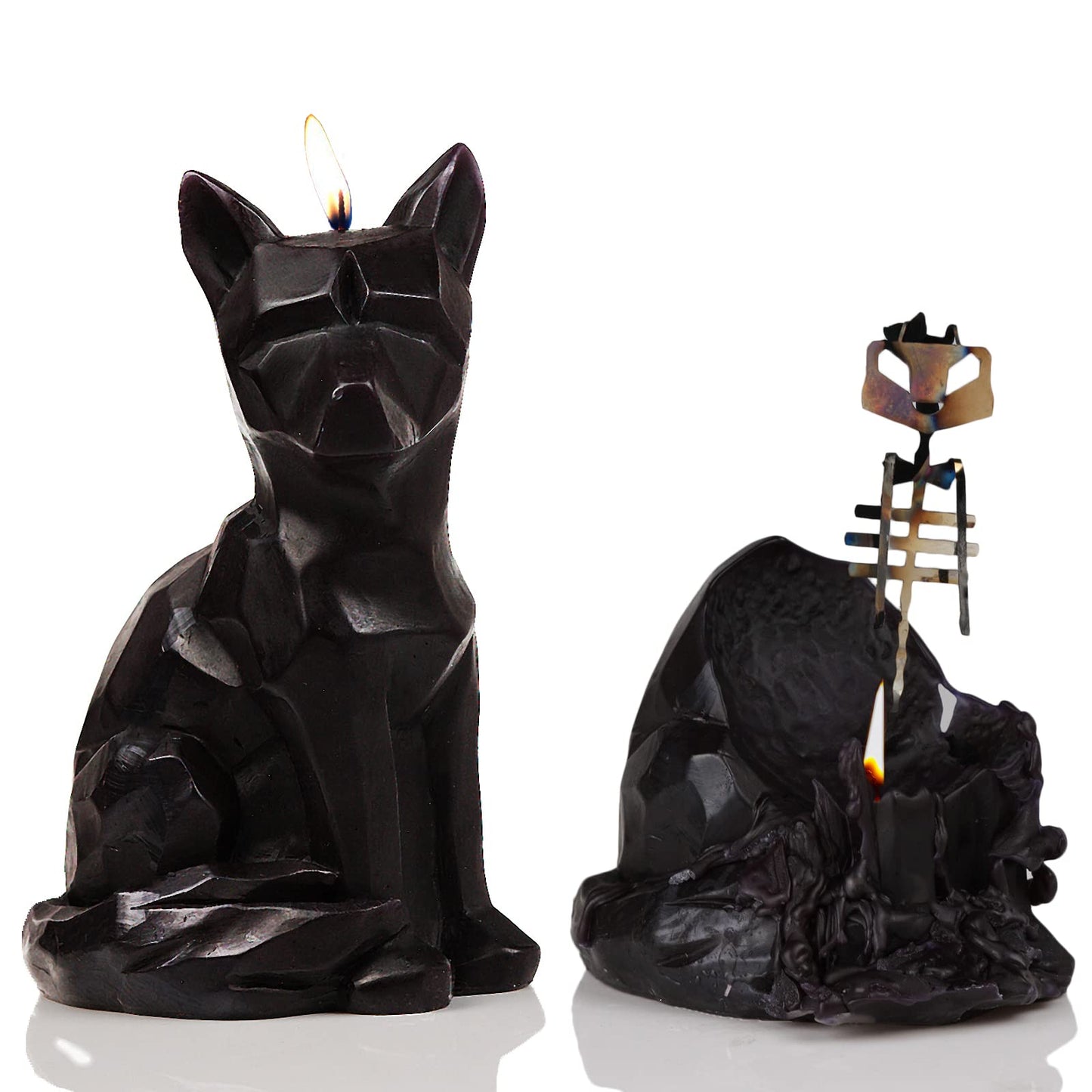 Geometric Fox Candle - Spooky Unique Gift for Animal Lovers - Goth, Gothic Skeleton Candle 7" H - Burns for 5 Hours"