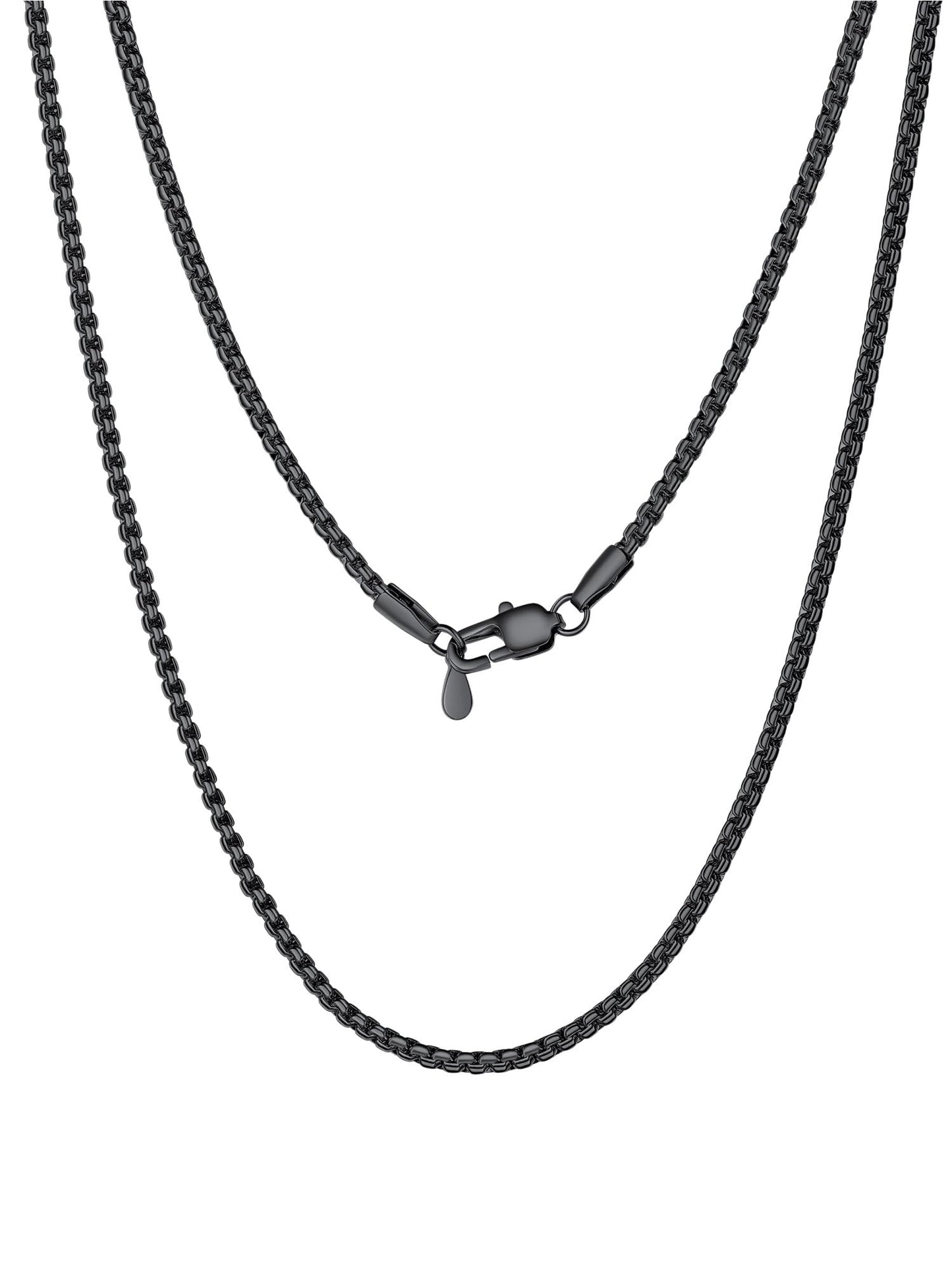 PROSTEEL Mens Black Necklace 2mm Thin Black Necklace Durable Waterproof Minimalist Gothic Jewelry
