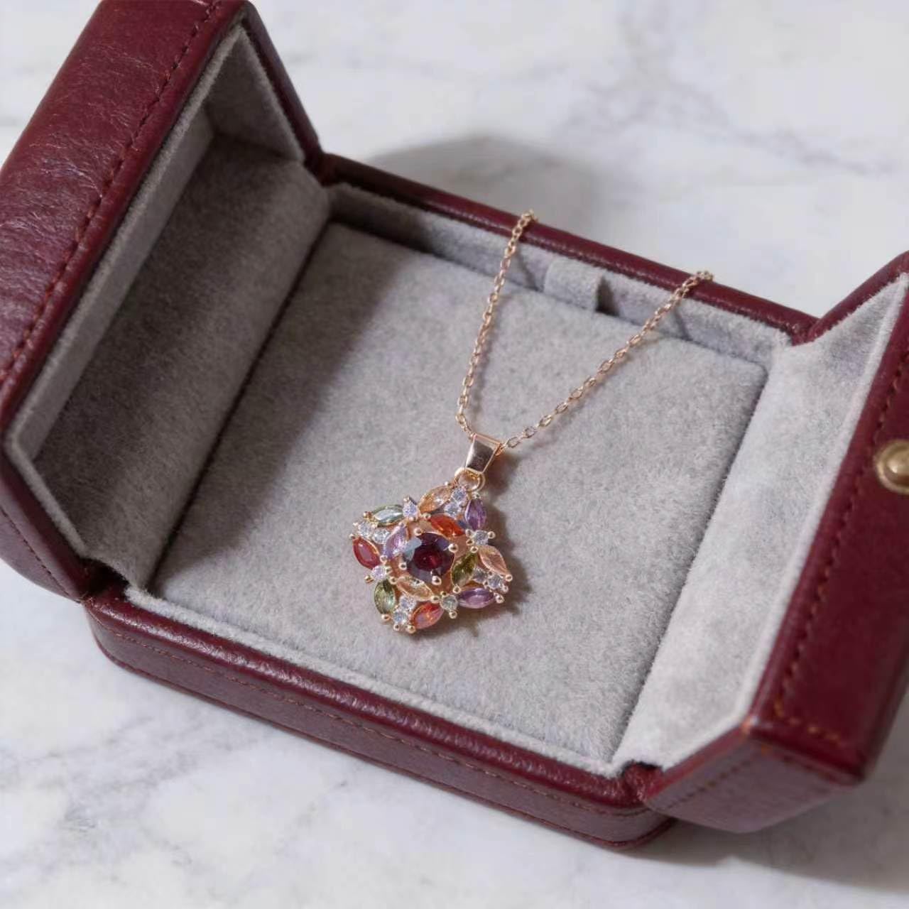 Kim Carrey Italian Elegant Rose Gold Necklace for Ladies | 18K Rose Gold Plated Necklace Pendant for Women | Gemstone necklace, Gift for Daughter, Wife, Mom, Her Jewelry (Elegant Flower)
